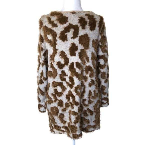 UNIQ Mocha Leopard Print Long Fluffy Textured Cardigan Size: S/M - Picture 2 of 16